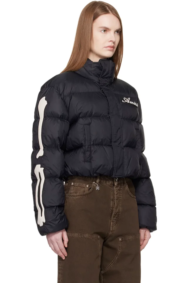 AMIRI Black Bones Cropped Down Jacket, photo 2 of 4 from SSENSE