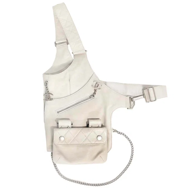 Chanel 2003 White Lambskin Leather Vest Bag in White Lambskin from AMORE Vintage Tokyo