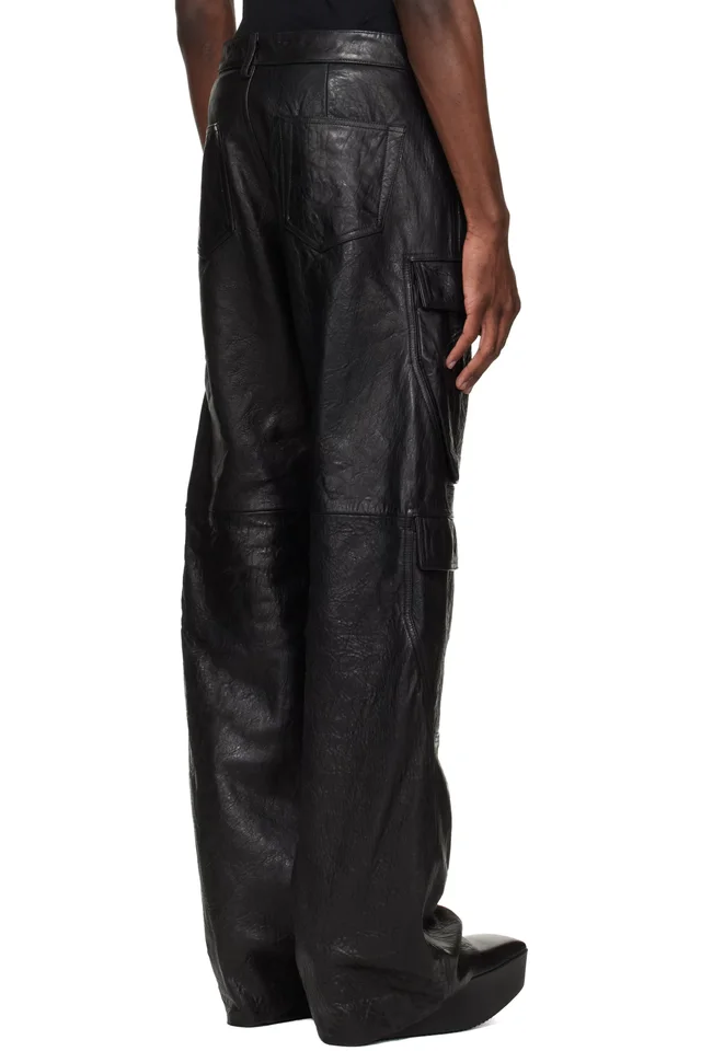 Rick Owens Black Temple Geth Leather Cargo Pants, photo 3 of 4 from SSENSE