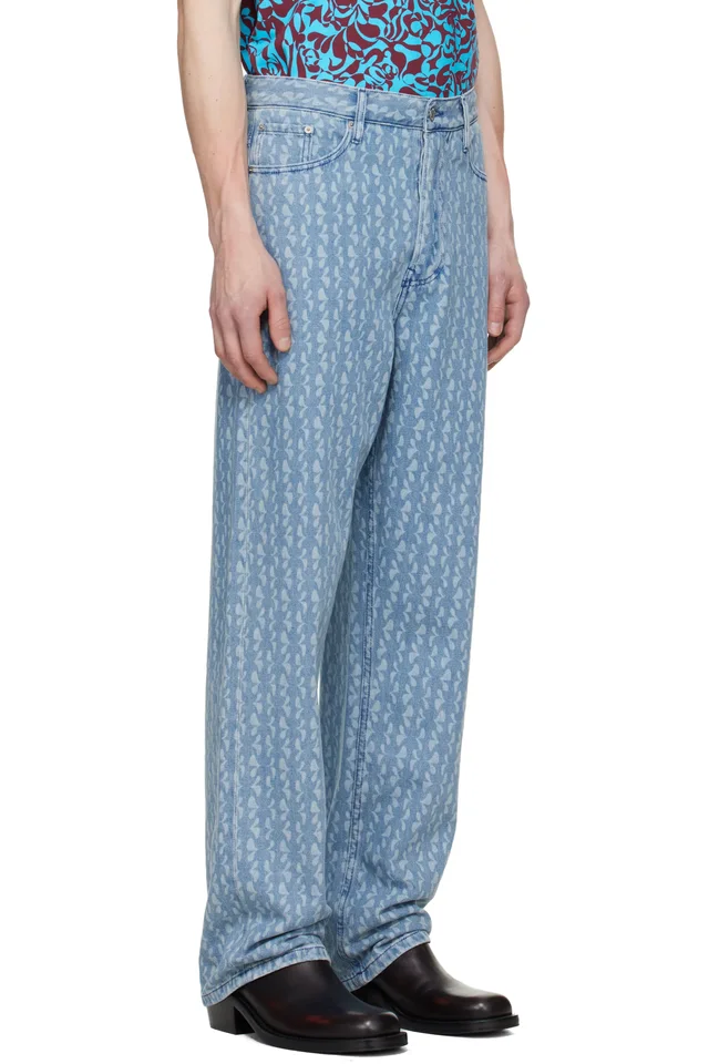 Dries Van Noten Blue Printed-Graphic Jeans, photo 2 of 4 from SSENSE
