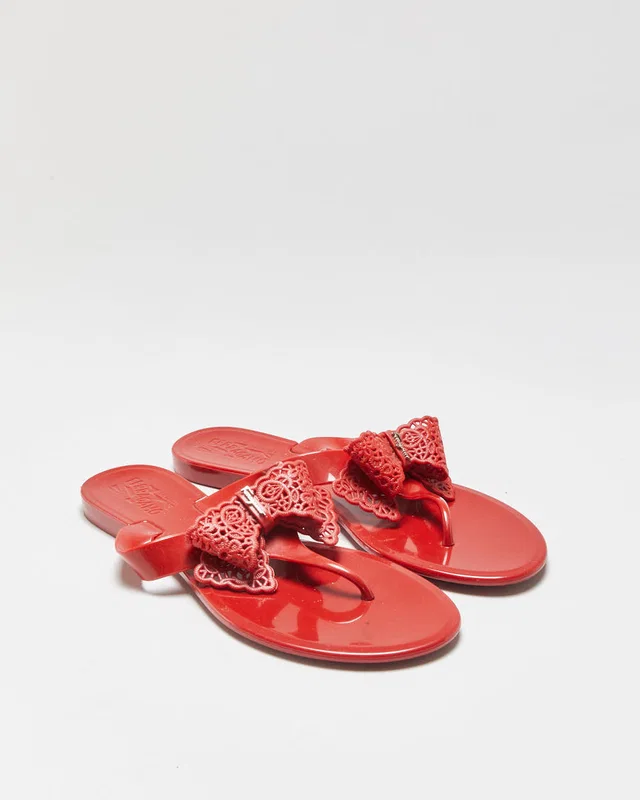 Ferragamo Rubber Jelly Bow Flip Flop Sandals - UK6 from Rokit Vintage