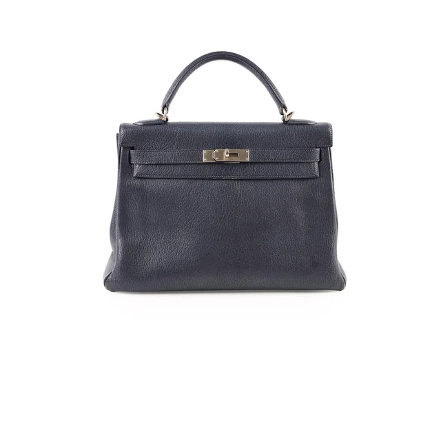 Hermès Kelly 32 Togo Navy Chèvre de Coromandel - D square stamp in Navy Togo leather from The Purse Affair