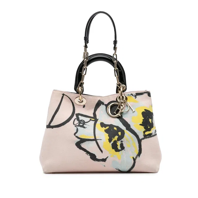 Pink Dior Limited Edition Medium Canvas Floral Printed Diorissimo Satchel in Pink Canvas from Designer Revival