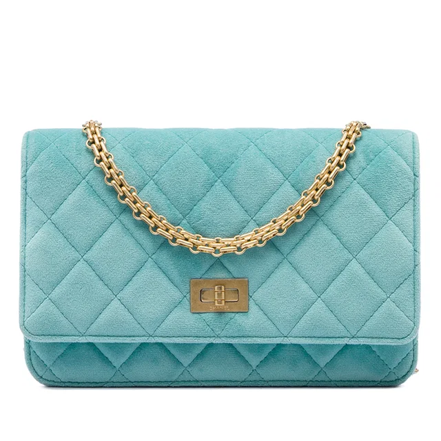Blue Chanel Quilted Velvet Reissue 2.55 Wallet on Chain Crossbody Bag in Blue Velvet from Designer Revival, photo 1 of 1