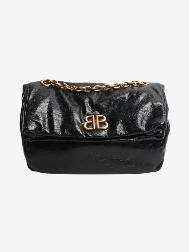 Balenciaga Black Monaco chain-strap shoulder bag in Black Leather from Sign of the Times