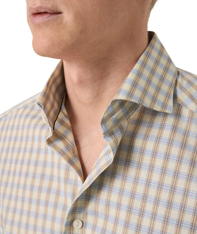 Eton Slim-Fit Plaid Breeze Poplin Dress Shirt in Yellow, photo 4 of 5 from Harry Rosen