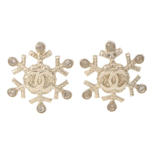 Chanel 2019 CC Mark Snowflake Pierced Earrings Silver in Silver from VINTAGE QOO TOKYO