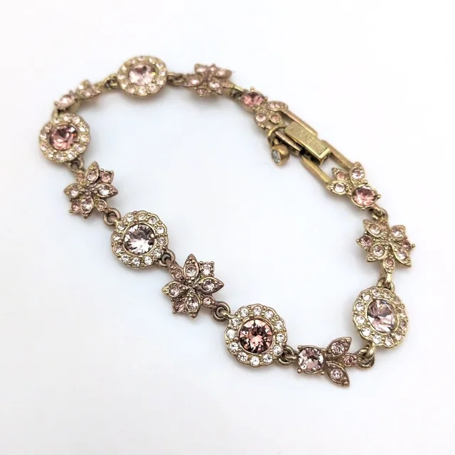 Givenchy Signed Pink Rhinestone Crystal Floral Gold Tone Bracelet 7.25in in gold|pink from Poshmark