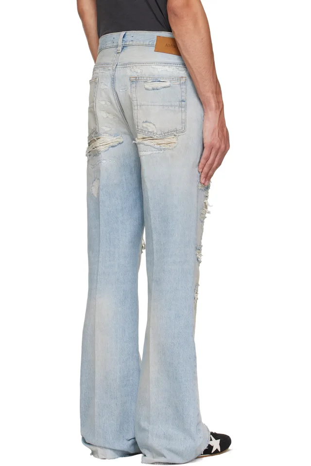 AMIRI Blue Camo Repair Boot Cut Jeans, photo 3 of 4 from SSENSE
