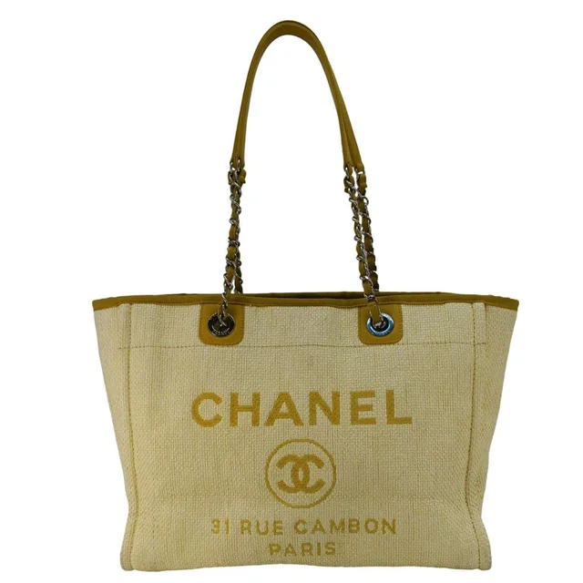Chanel Deauville Straw Raffia Tote Bag Yellow in Yellow Raffia from Dallas Designer Handbags
