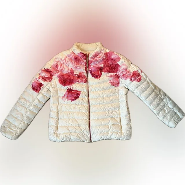 Moncler Women's Puffer Jacket - Cream And Pink Floral in pink from Poshmark
