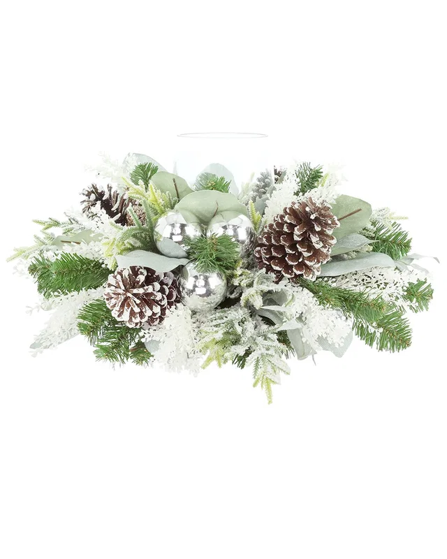 Creative Displays Handcrafted Holiday Candleholder Centerpiece with Evergreen, Pinecones & Ornaments, image 1 of 1 from Rue La La