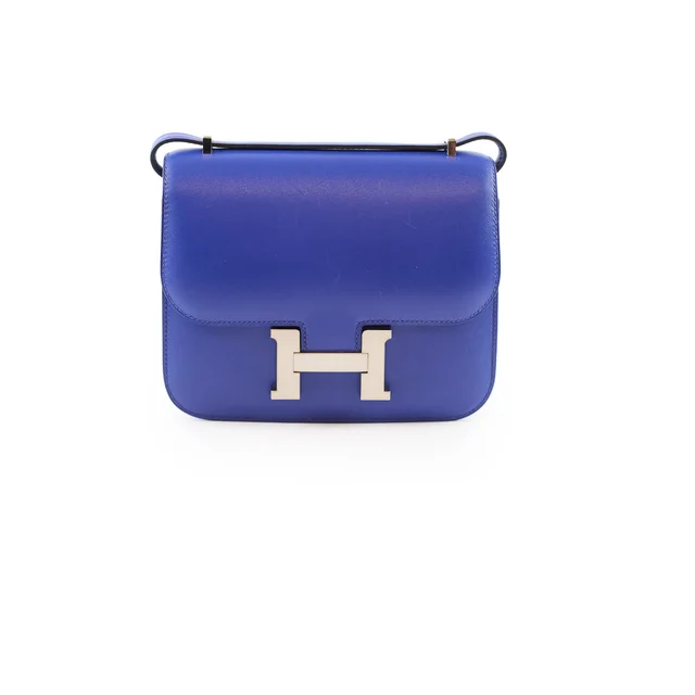 Hermès Constance 18 Tadelakt Blue Electric A Stamp in Blue Leather from The Purse Affair