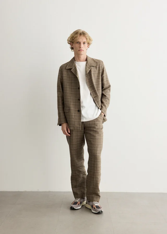 Auralee Silk Ninen Nep Check Slacks in Brown from Incu, photo 1 of 1