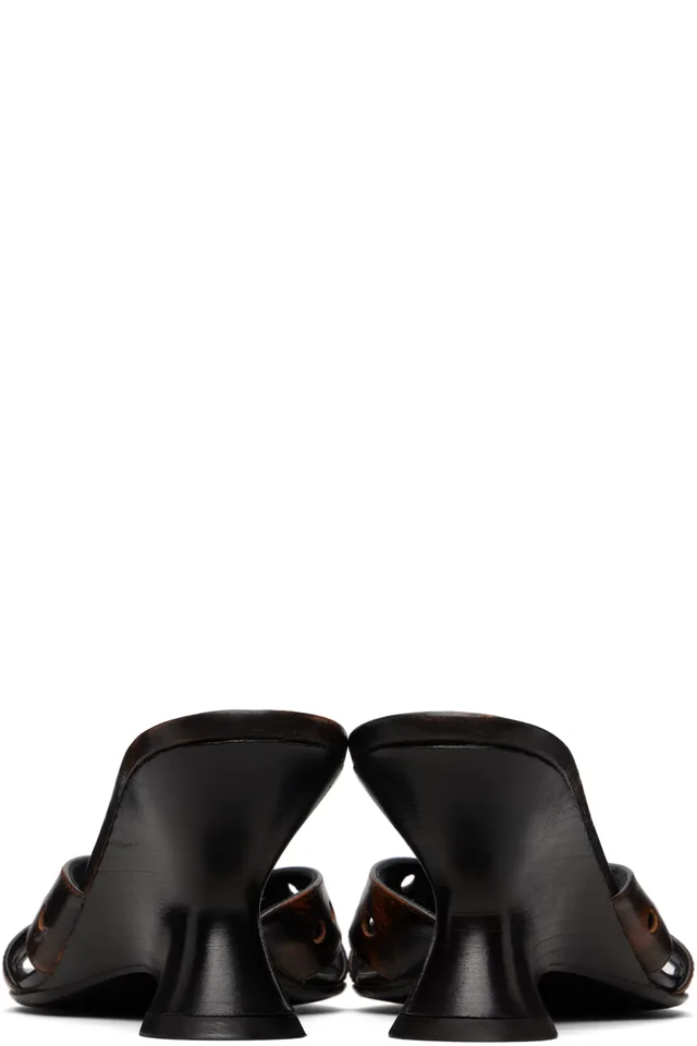 Dries Van Noten Black & Brown Leather Mule Heeled Sandals, photo 2 of 4 from SSENSE