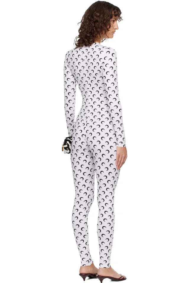Marine Serre White Recycled Jersey Moon Jumpsuit, photo 3 of 4 from SSENSE