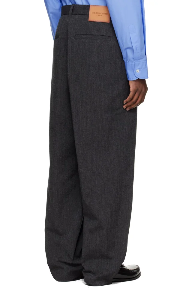 WOOYOUNGMI Gray Oxford Trousers, photo 3 of 4 from SSENSE