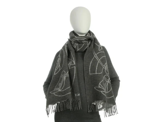 Hermès Gray Horse Head Reversible Cashmere Stole in Grey Cashmere from Ann's Fabulous Finds, photo 4 of 5