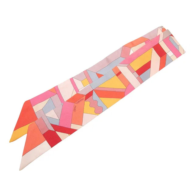 Pink Hermès Perspective Cavaliere Silk Twilly Scarf Scarves in Pink Silk from Designer Revival