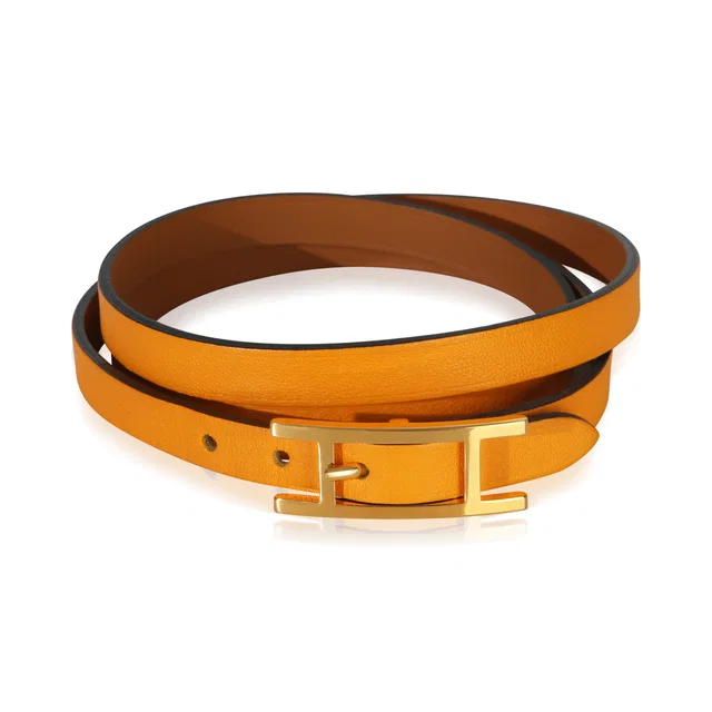 Hermès Gold-Plated Behapi Triple Tour Bracelet in Gold Silk from myGemma