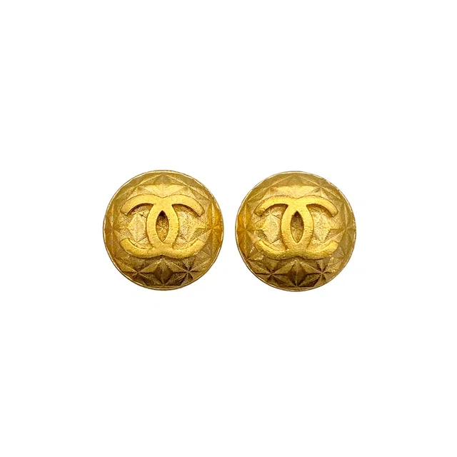 Chanel Vintage Earrings Cocomark Round Gold Accessory 95A in Gold from Luxury Promise