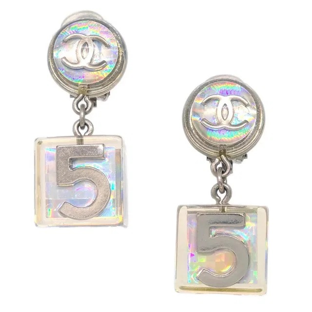 Chanel Dangle Cube Earrings Clip-On Clear 97P in Resin from AMORE Vintage Tokyo