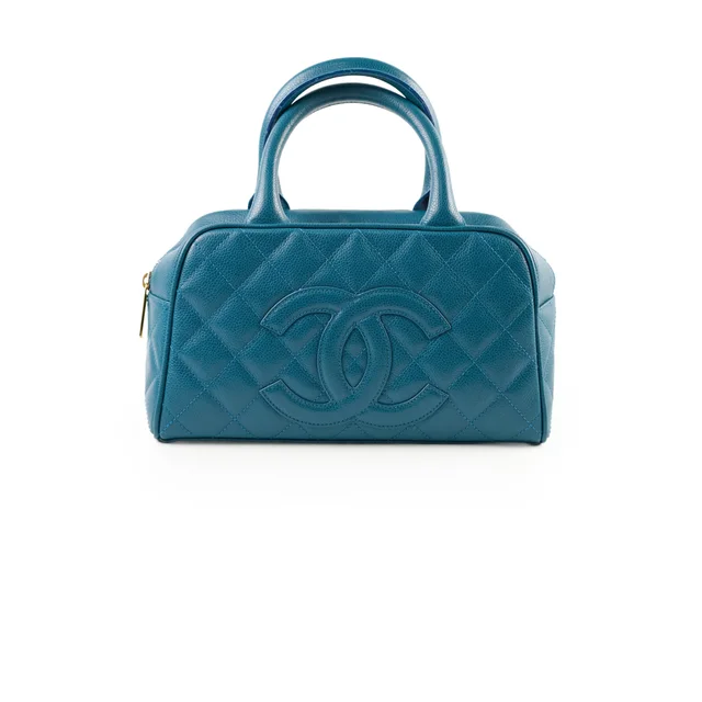 Chanel Bowling Bag Caviar Blue in Blue Caviar leather from The Purse Affair