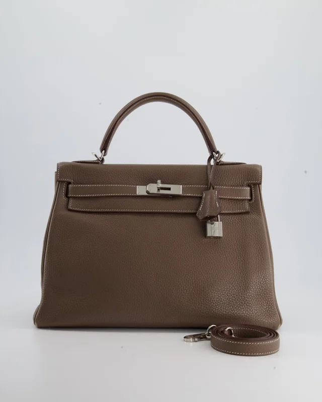 Hermès Kelly 32 Retourne Bag in Taupe Clemence leather from Sellier