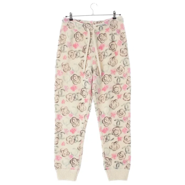 Chanel Coconage Cashmere Silk Camellia CC Logo Knit Pants Floral Pattern White in White Silk from The Reluxe