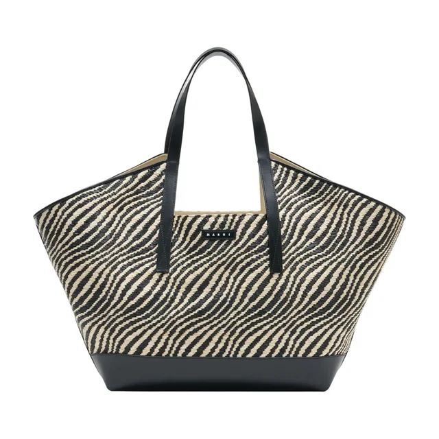 Marni Striped Jacquard Nylon Tote Bag — Black in Black Nylon from HEWI