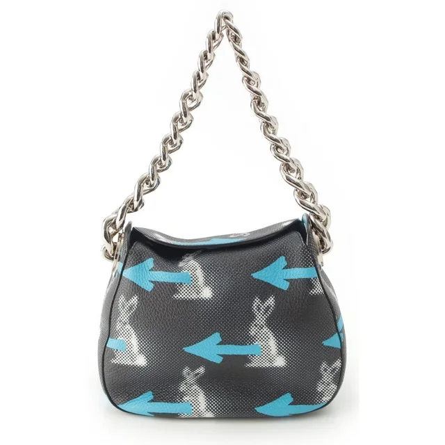 Prada Cowhide Rabbit Arrow Shoulder Bag Black Blue in Black Leather from The Reluxe