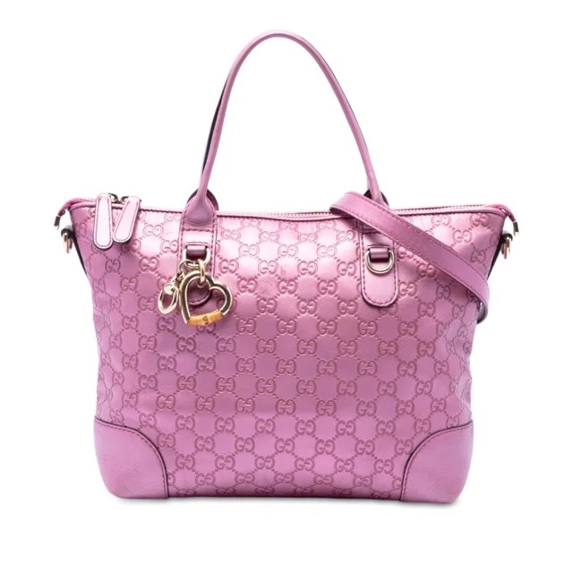 Pink Gucci Metallic Guccissima Heart Bit Satchel in Pink Leather from Designer Revival