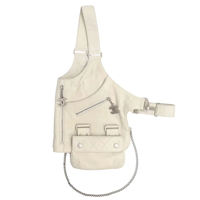 Chanel 2003 White Lambskin Leather Vest Bag in White Lambskin from AMORE Vintage Tokyo