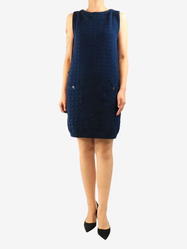 Chanel Navy sleeveless knit dress - size UK 14 in Navy from Sign of the Times