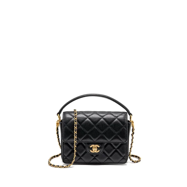 Chanel 24k Top Handle Messenger Bag in Black Caviar leather from EMIER