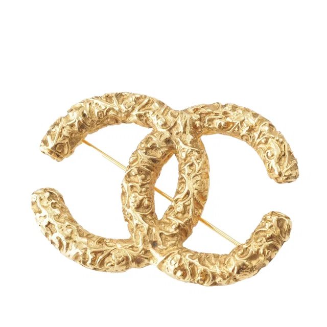 Gold Chanel CC Gold Plated Lava Brooch in Gold from Designer Revival