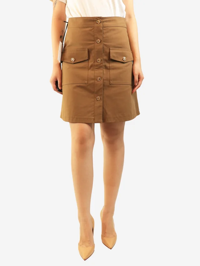 Celine Tan cotton button-front midi skirt - size UK 10 in Brown from Sign of the Times