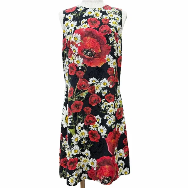 Dolce & Gabbana Tag Cotton Silk Floral Jacquard Sleeveless Dress Red 38 in Black Silk from The Reluxe