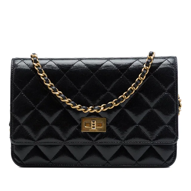 Black Chanel Quilted Aged Calfskin Reissue 2.55 Wallet on Chain Crossbody Bag in Black Calfskin from Designer Revival