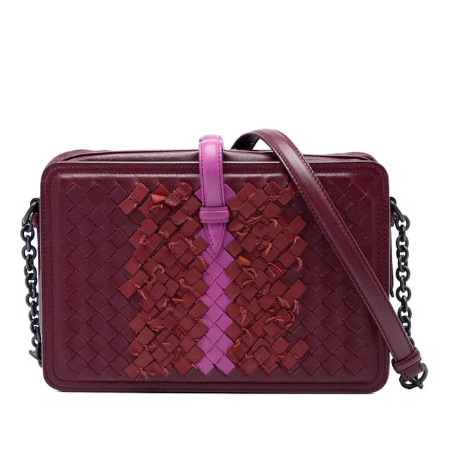 Red Bottega Veneta Tricolor Nappa Intrecciato Fringe Belt Flap Camera Bag in Red Nappa leather from Designer Revival