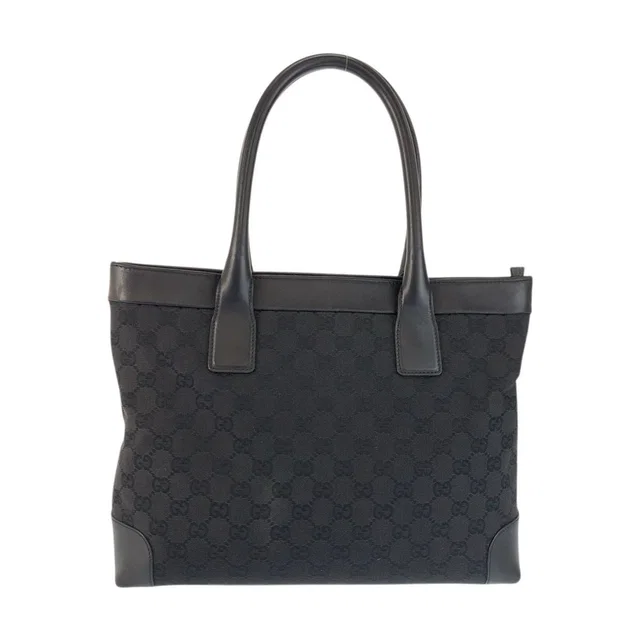 Gucci GG Canvas Leather Tote Bag in Black Canvas from The Reluxe