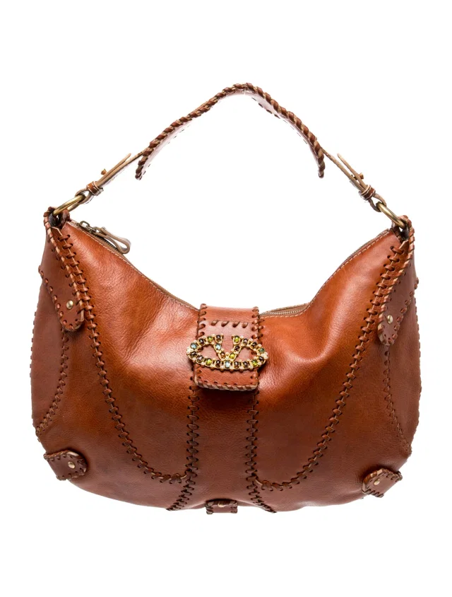 Valentino Garavani Vlogo Shoulder Bag Large in brown|red Satin from The RealReal