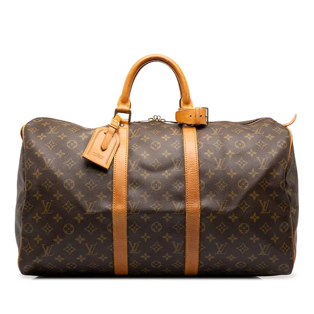 Brown Louis Vuitton Monogram Keepall 50 Travel Bag in Brown Coated canvas from Designer Revival