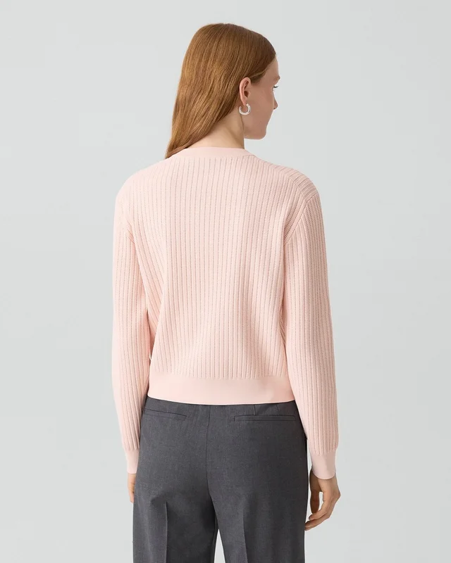 Theory Pointelle Cardigan in Crepe Knit in WARM PINK, photo 10 of 12 from Theory