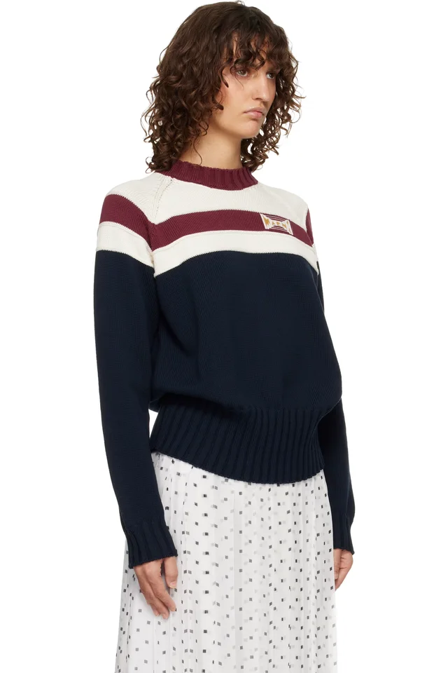 Marni Off-White & Navy Contrast Stripe Cotton Sweater, photo 2 of 4 from SSENSE