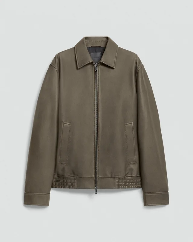 Theory Wyatt Zip Jacket in Leather in MOREL 100% Lamb Leather, photo 9 of 14 from Theory