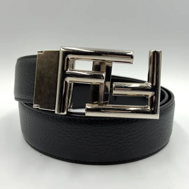 Fendi FF Logo Leather Black Belt Silver in Black Leather from The Reluxe