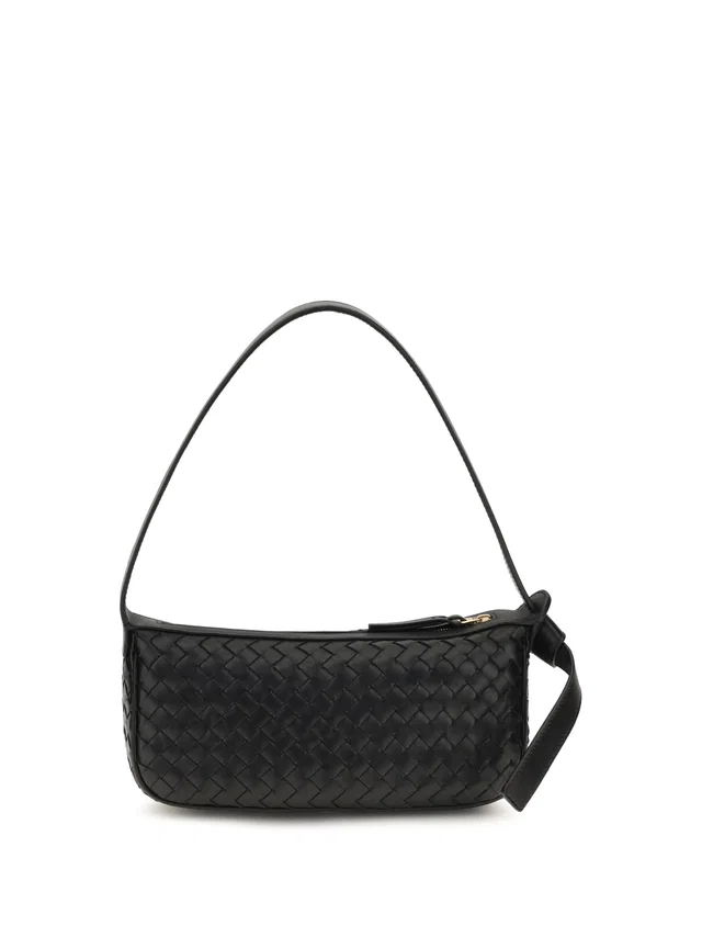 Bottega Veneta Intrecciato Shoulder Bag — Black Calf Leather in Black Calfskin from HEWI