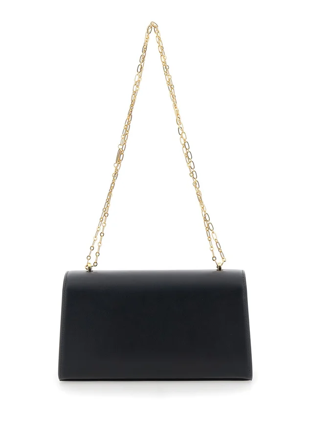 SAVETTE Shoulder Bag 'CHAIN SYMMETRY' with Smooth Black Leather Chain Detail for Women in Black, photo 8 of 10 from Gaudenzi Boutique