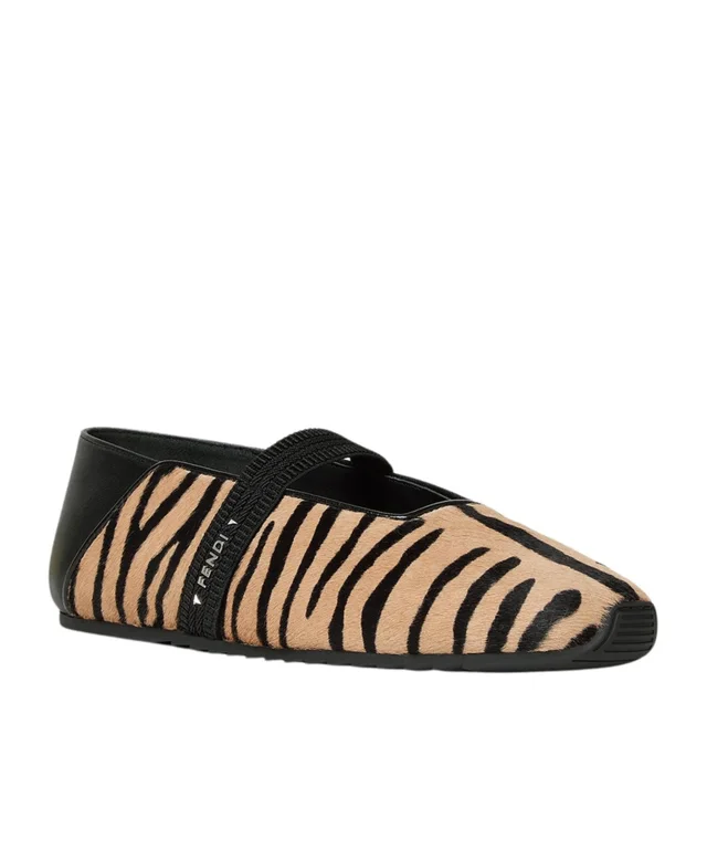 Fendi ACADEMIA Brown and black hair-on leather ballet flats, photo 2 of 4 from SENSER